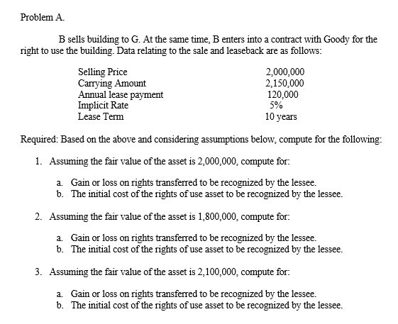 Problem A. 5% B sells building to G. At the same | Chegg.com
