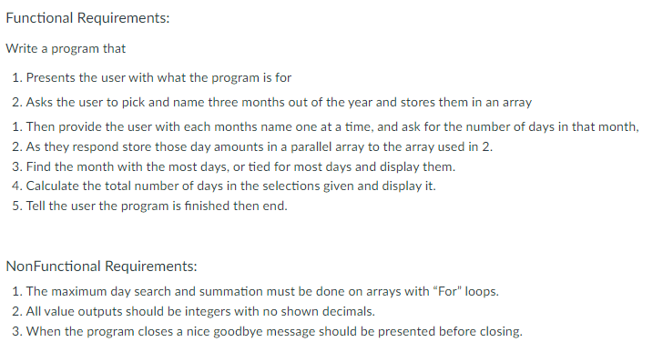 Solved Functional Requirements: Write a program that 1. | Chegg.com