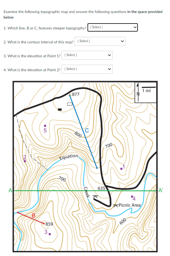 Solved Examine The Following Topographic Map And Answer The | Chegg.com