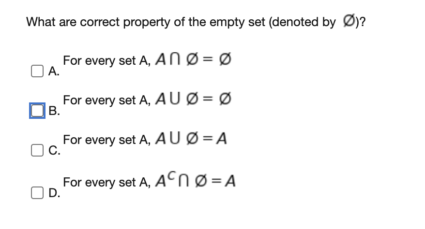 Solved What Are Correct Property Of The Empty Set Denote Chegg Com