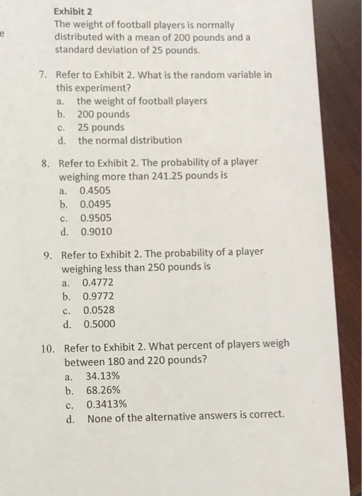 Solved Exhibit 2 The weight of football players is normally