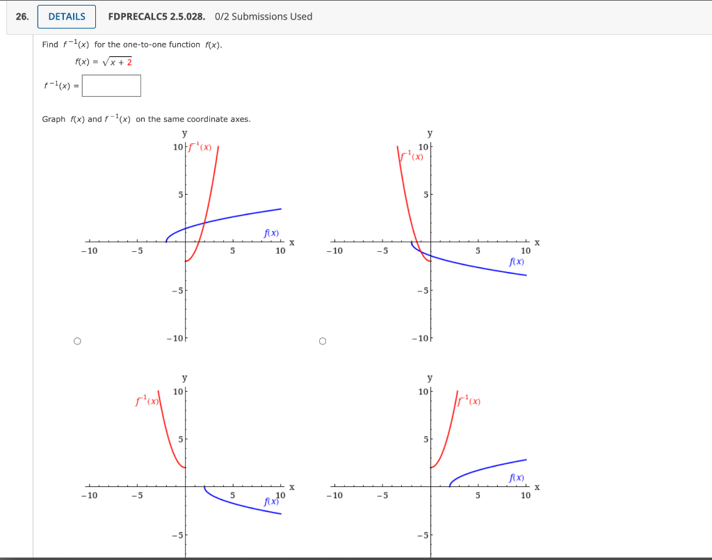 Solved 26. DETAILS FDPRECALC5 2.5.028. 0/2 Submissions Used | Chegg.com