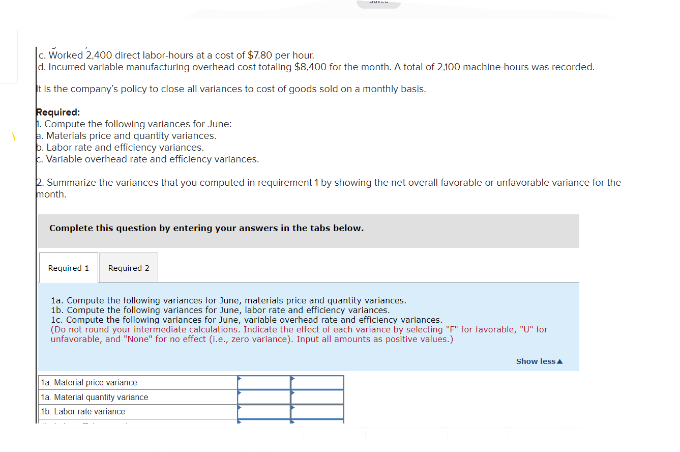 Solved "Contains direct materials, direct labor, and