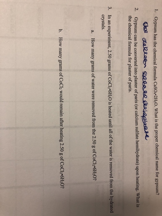 Solved I. Gypsum has the chemical formula CaSO 2H2O. What is | Chegg.com