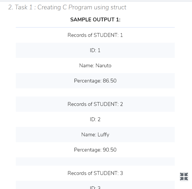Solved 2. Task 1: Creating C Program using struct Create a | Chegg.com