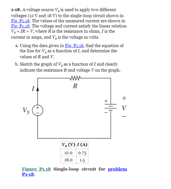 Solved 1-18. A voltage source V is used to apply two | Chegg.com