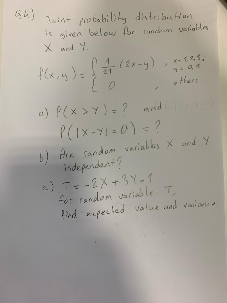 Solved I Joint probability distribution is given below for | Chegg.com