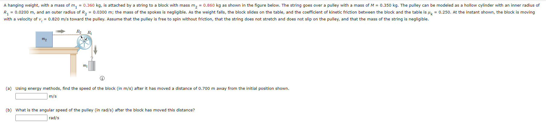 Solved A hanging weight, with a mass of m, = 0.360 kg, is | Chegg.com