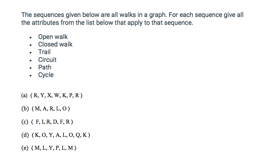 Solved The Sequences Given Below Are All Walks In A Graph Chegg Com