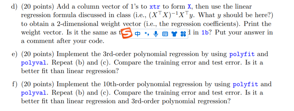 Solved For this exercise, you will implement linear and | Chegg.com