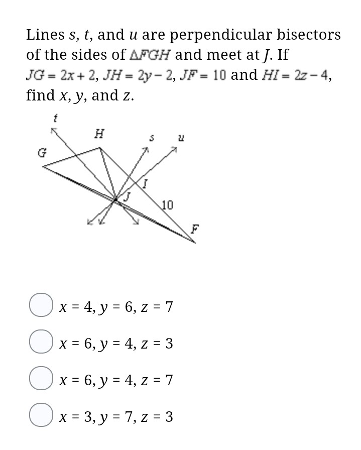 Solved Lines S T And U Are Perpendicular Bisectors Of T Chegg Com