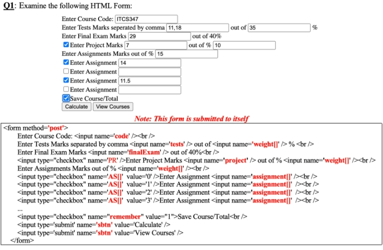 Solved out of 35 % % Q1: Examine the following HTML Form: | Chegg.com