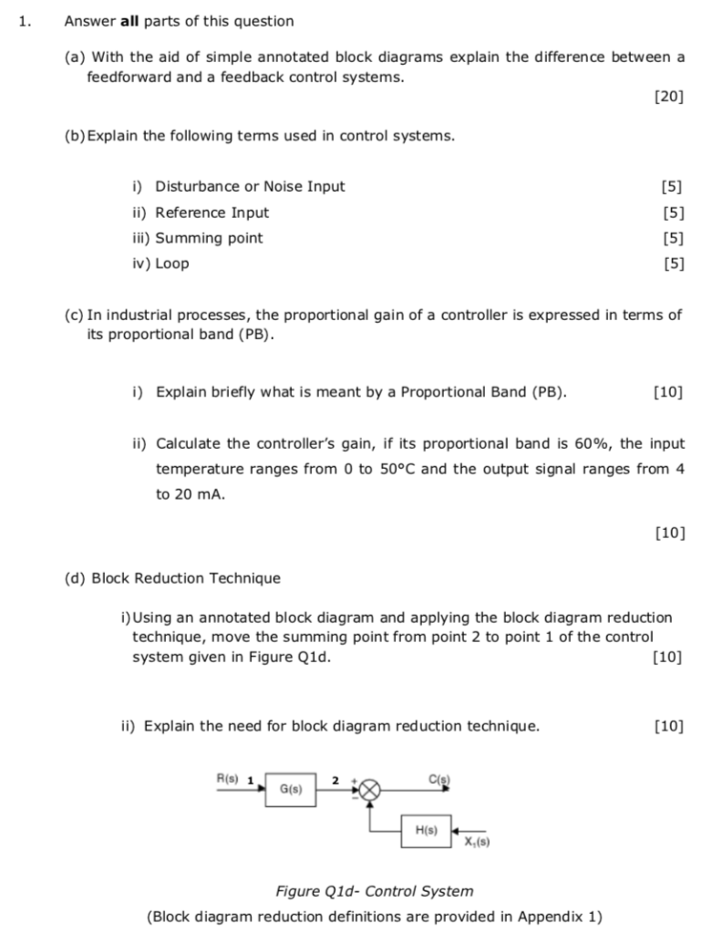 Control System Important Questions 1. Answer all parts of this question (a) With the aid | Chegg.com