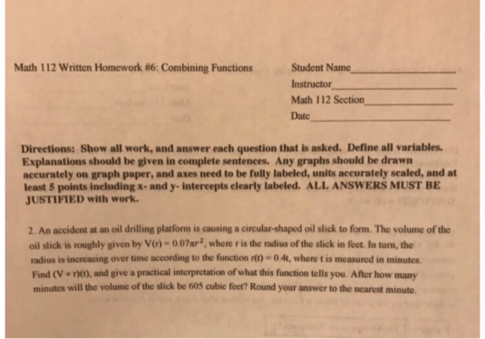 Solved Math 1 12 written Homework #6: Combining Functions | Chegg.com