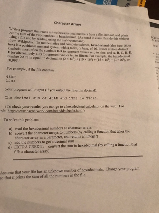 Write A Program That Reads In Two Hexadecimal Numbers Chegg