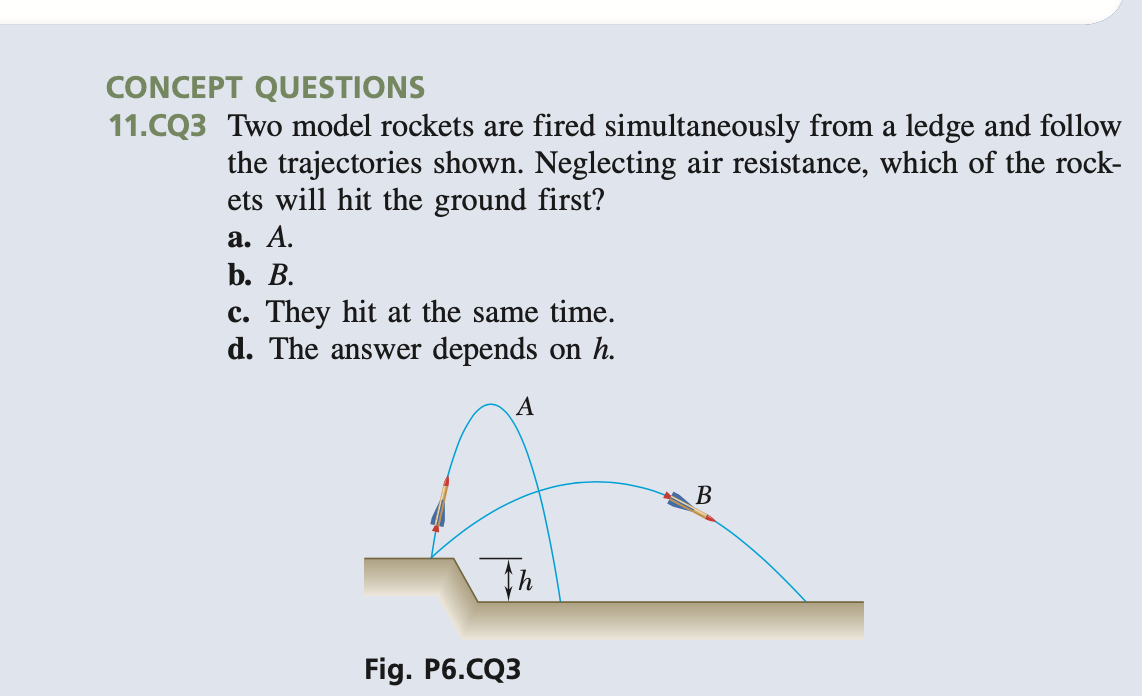 Solved CONCEPT QUESTIONS 11.CQ3 Two Model Rockets Are Fired | Chegg.com