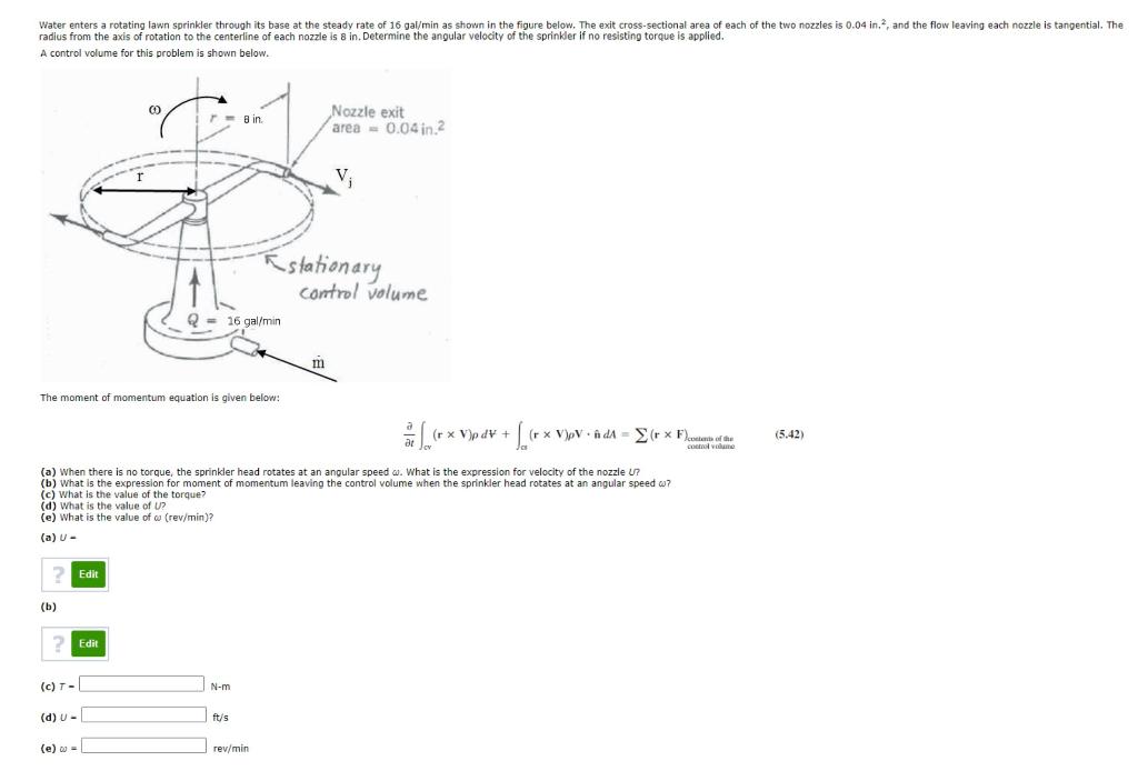 Solved Water enters a rotating lawn sprinkler through its