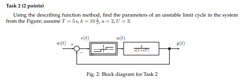 Task 2 (2 points) Using the describing function | Chegg.com