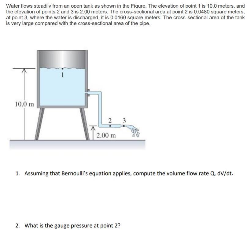 Solved Water flows steadily from an open tank as shown in