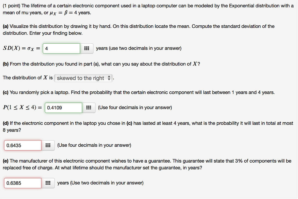 Solved (1 point) The lifetime of a certain electronic | Chegg.com