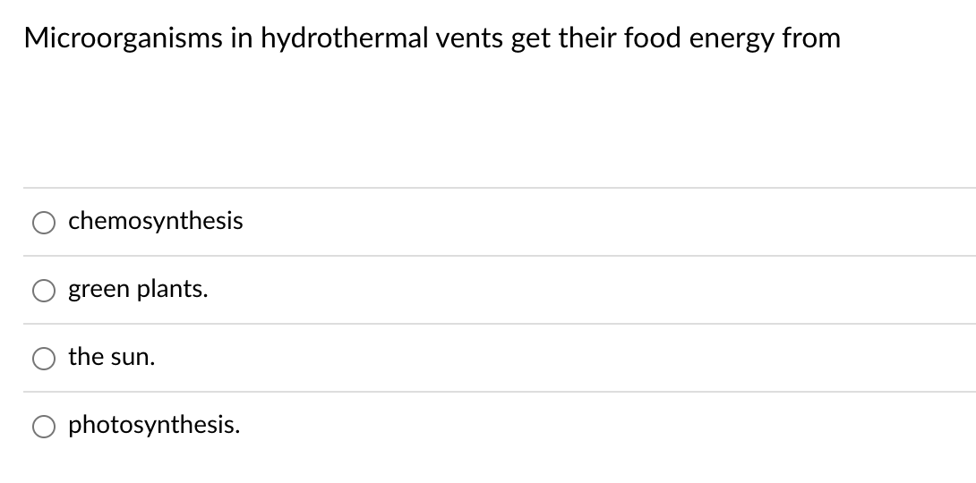 Solved Microorganisms in hydrothermal vents get their food Biology Diagrams
