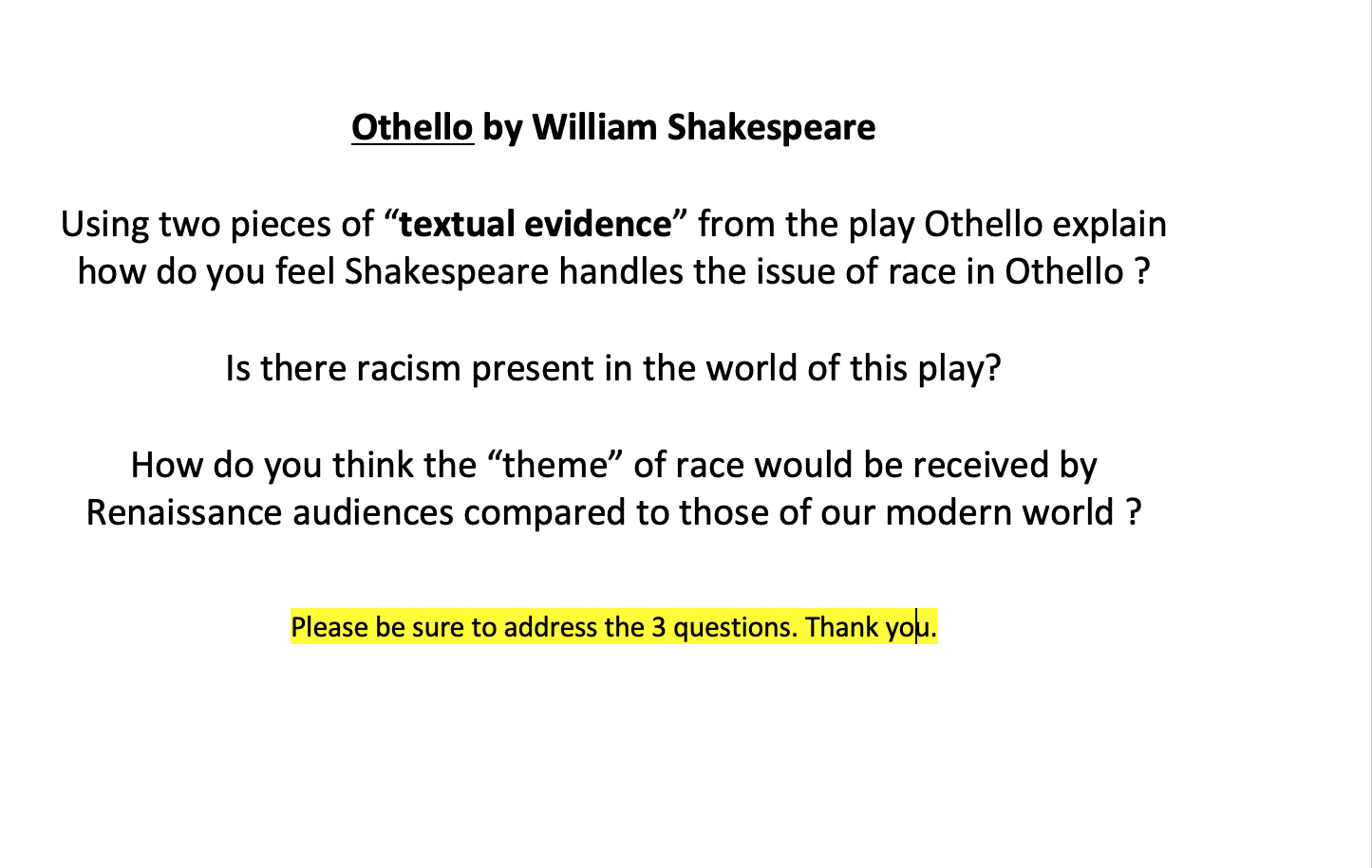 Othello by William Shakespeare Using two pieces of | Chegg.com image.