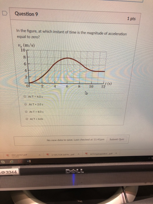 Solved | Question 9 1 pts In the figure, at which instant of | Chegg.com