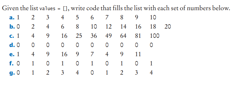 Solved Given the list values =[], write code that fills the | Chegg.com