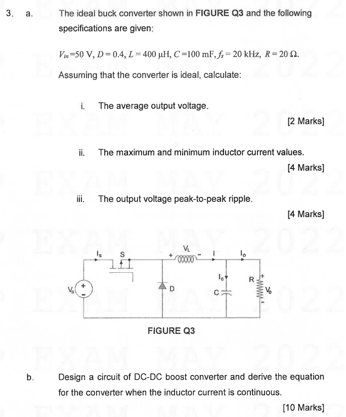 Solved a. The ideal buck converter shown in FIGURE Q3 and | Chegg.com