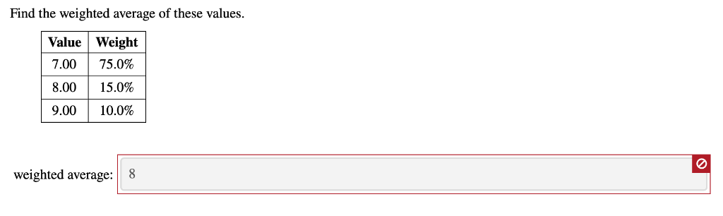 Solved Find The Weighted Average Of These Values Value 8175