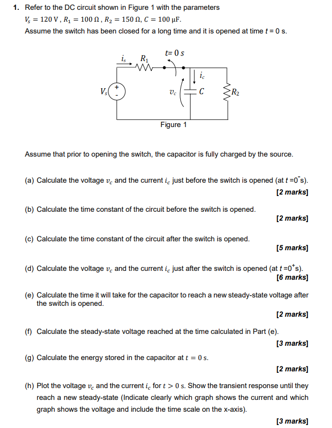 Solved 1. Refer to the DC circuit shown in Figure 1 with the | Chegg.com