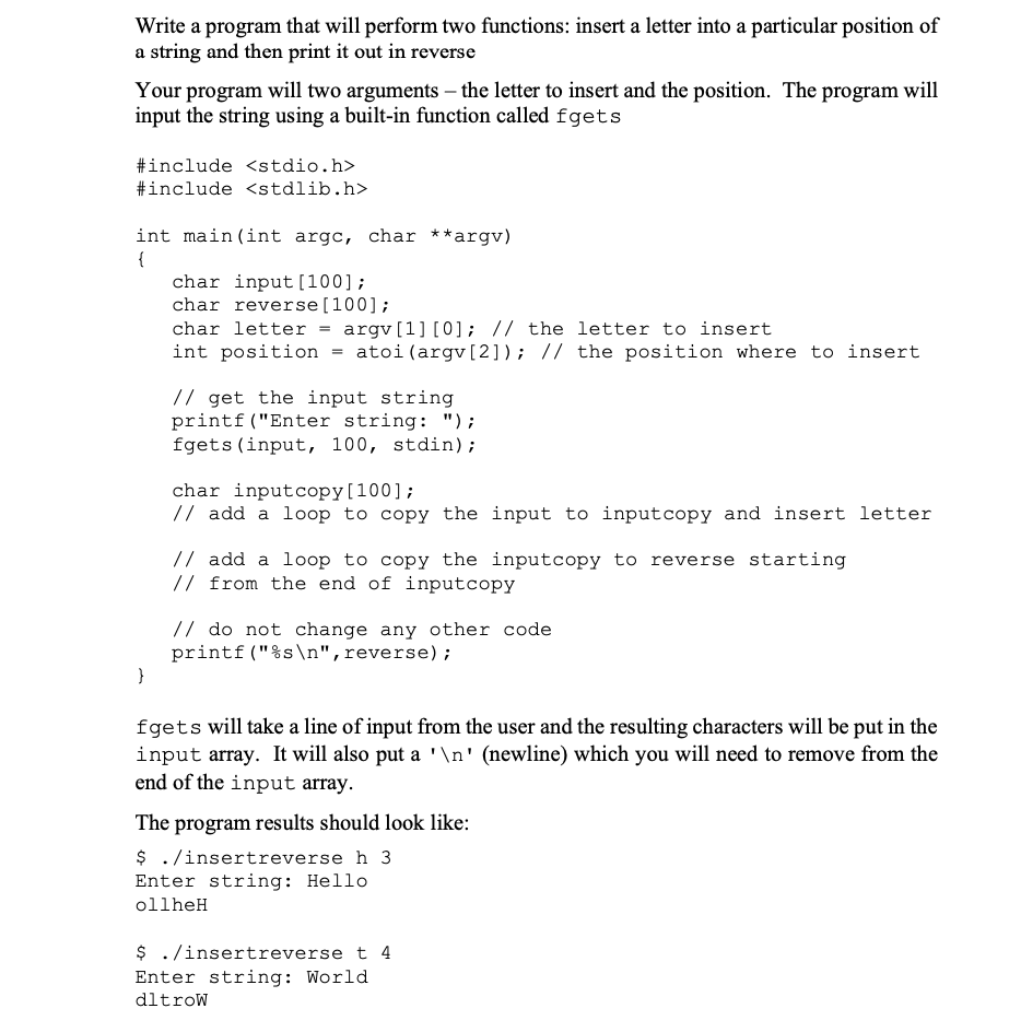 Solved needs to be a C file *IMPORTANT: Do not use any | Chegg.com