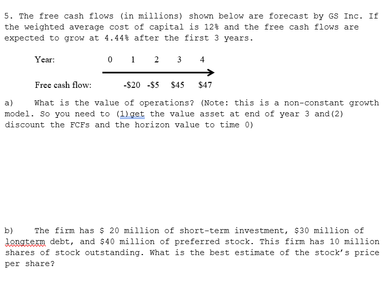 Solved 5. The Free Cash Flows (in Millions) Shown Below Are | Chegg.com