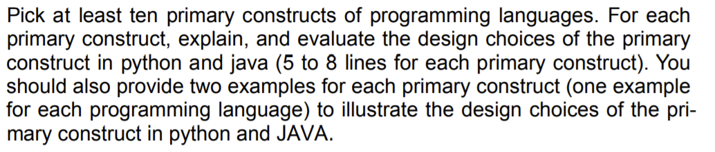Solved Pick at least ten primary constructs of programming | Chegg.com