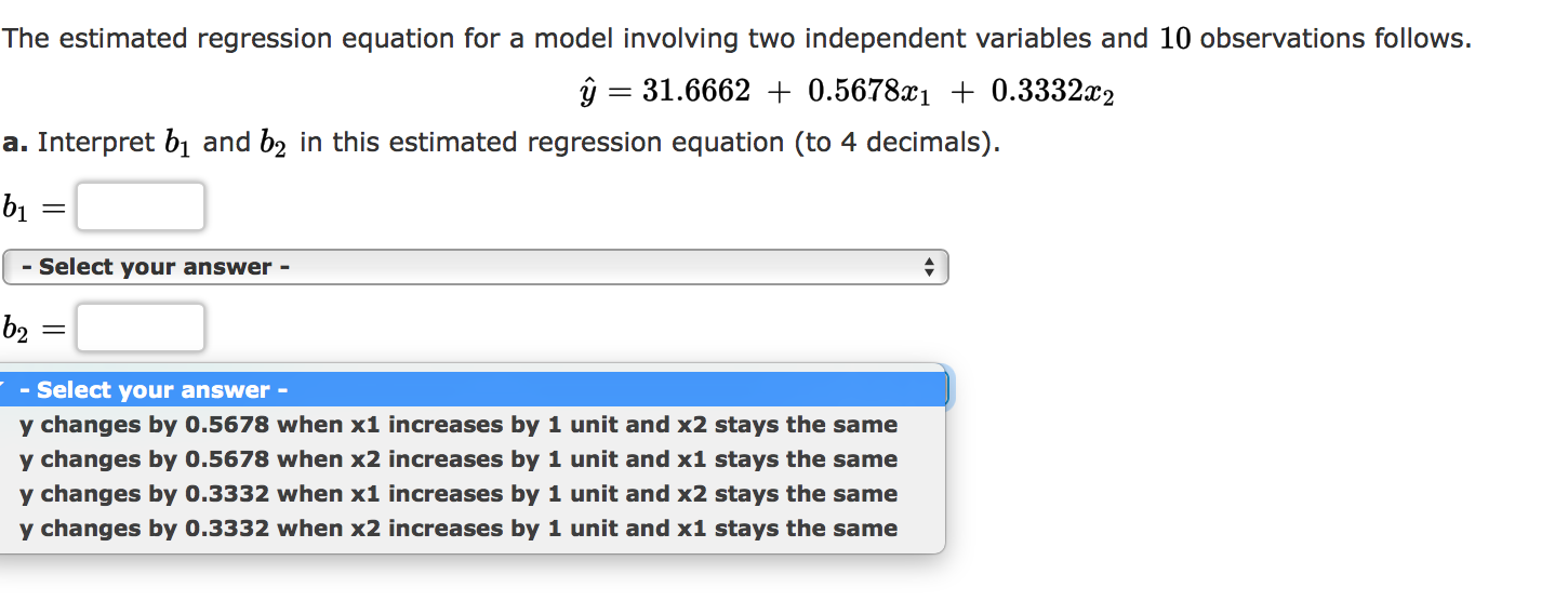 Solved The estimated regression equation for a model | Chegg.com
