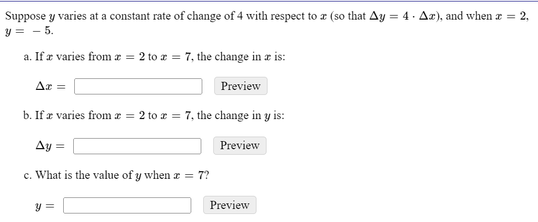 Solved Suppose y varies at a constant rate of change of 4 | Chegg.com