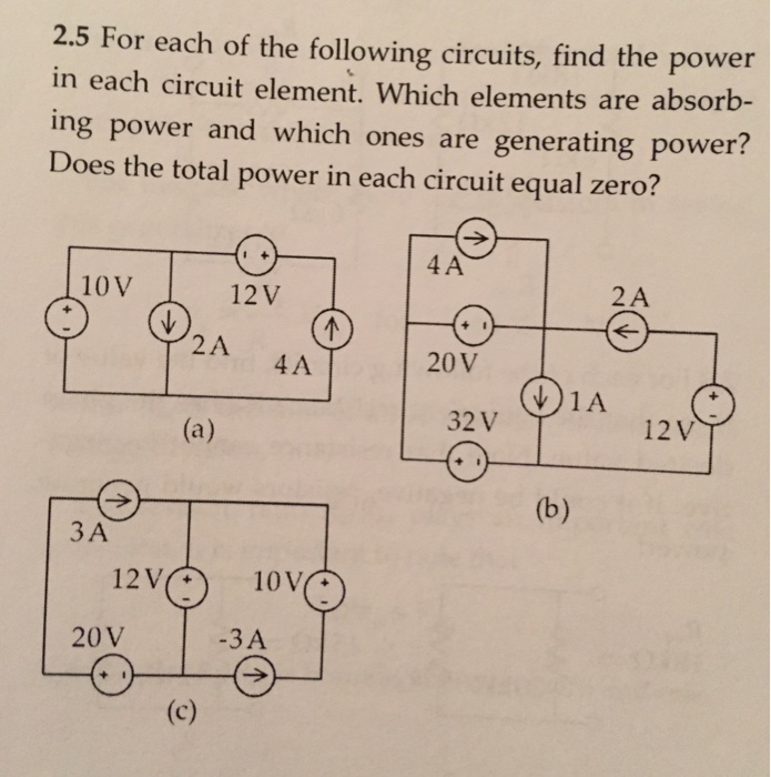 Solved For each of the following circuits, find the power in | Chegg.com