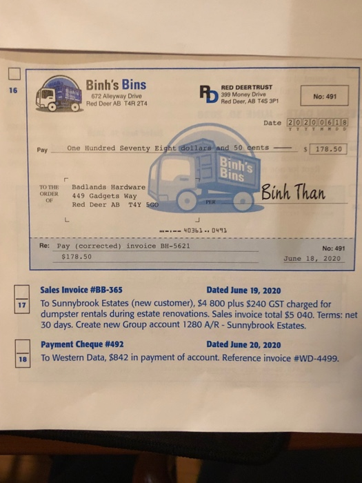 Solved Binh's Bins 672 Alleyway Drive OT Red Deer AB T4R 2T4