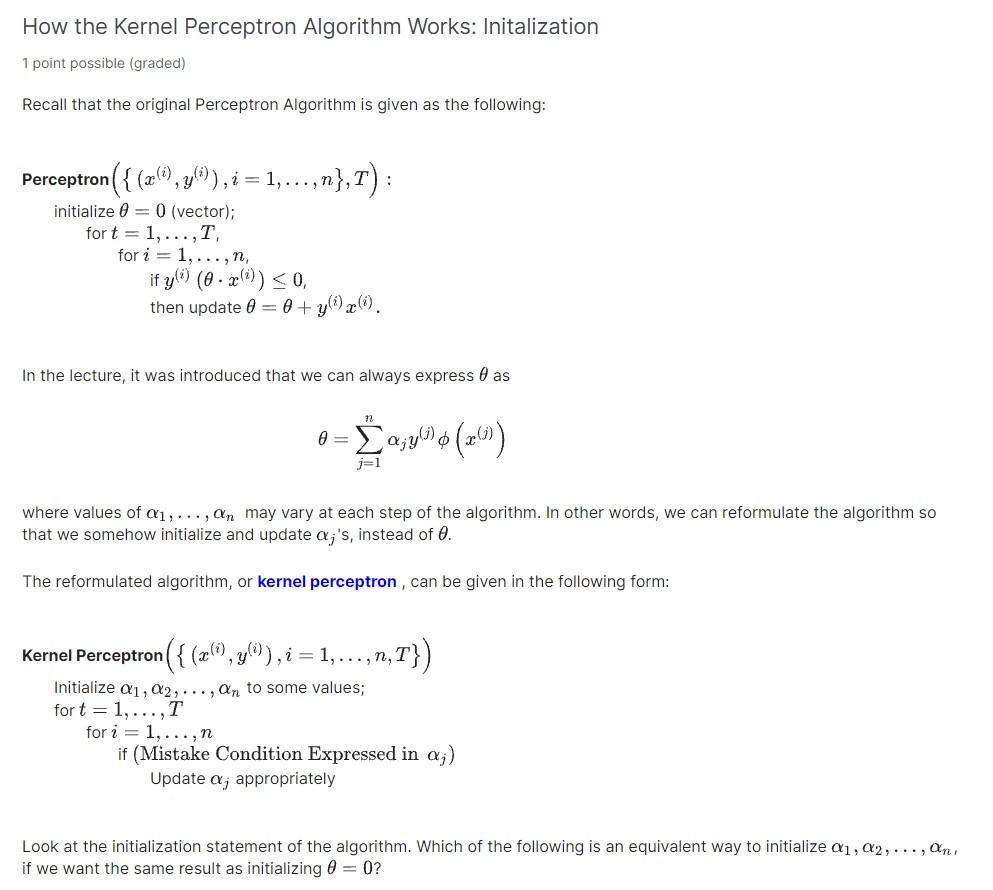 Solved How the Kernel Perceptron Algorithm Works: | Chegg.com