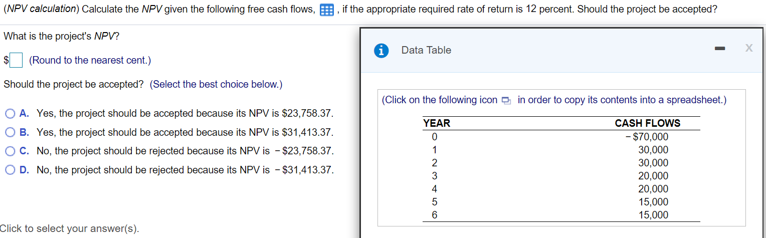 Solved (NPV Calculation) Calculate The NPV Given The | Chegg.com