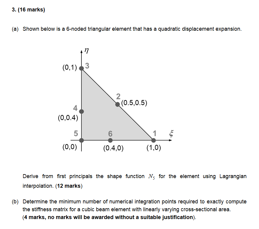 3. (16 marks) (a) Shown below is a 6-noded triangular | Chegg.com
