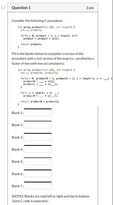 Solved Question 2 1 pts Consider again the procedure from | Chegg.com