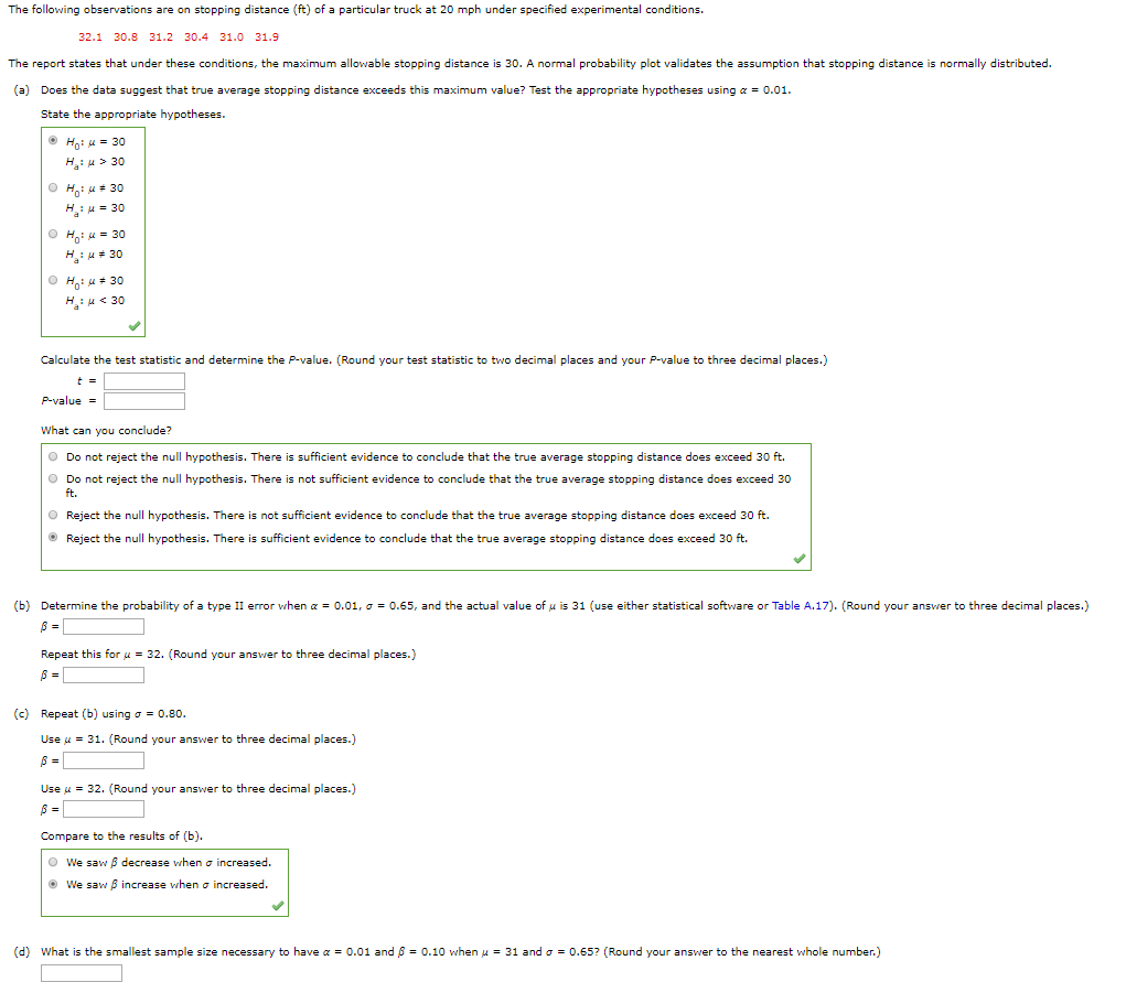 Solved The following observations are on stopping distance | Chegg.com