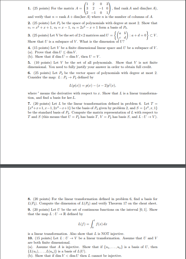 Solved 1 2 0 31 1 25 Points For The Matrix A 3 2 1 Chegg Com