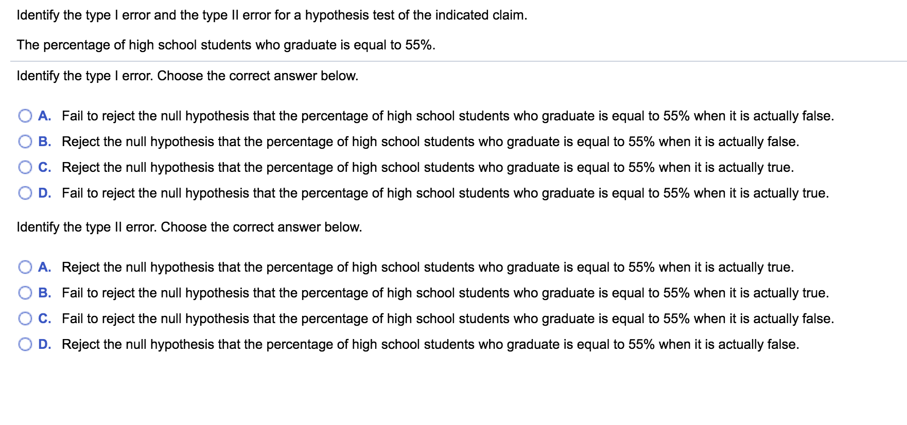 Solved Identify The Type I Error And The Type II Error For A | Chegg.com