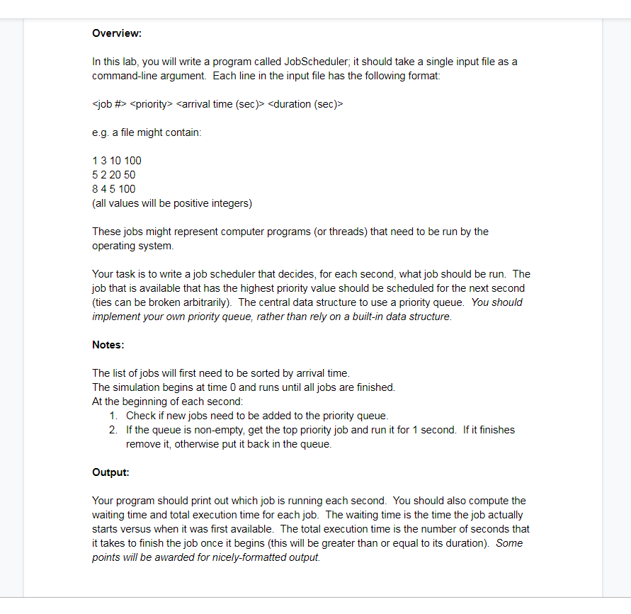 Overview: In this lab, you will write a program | Chegg.com