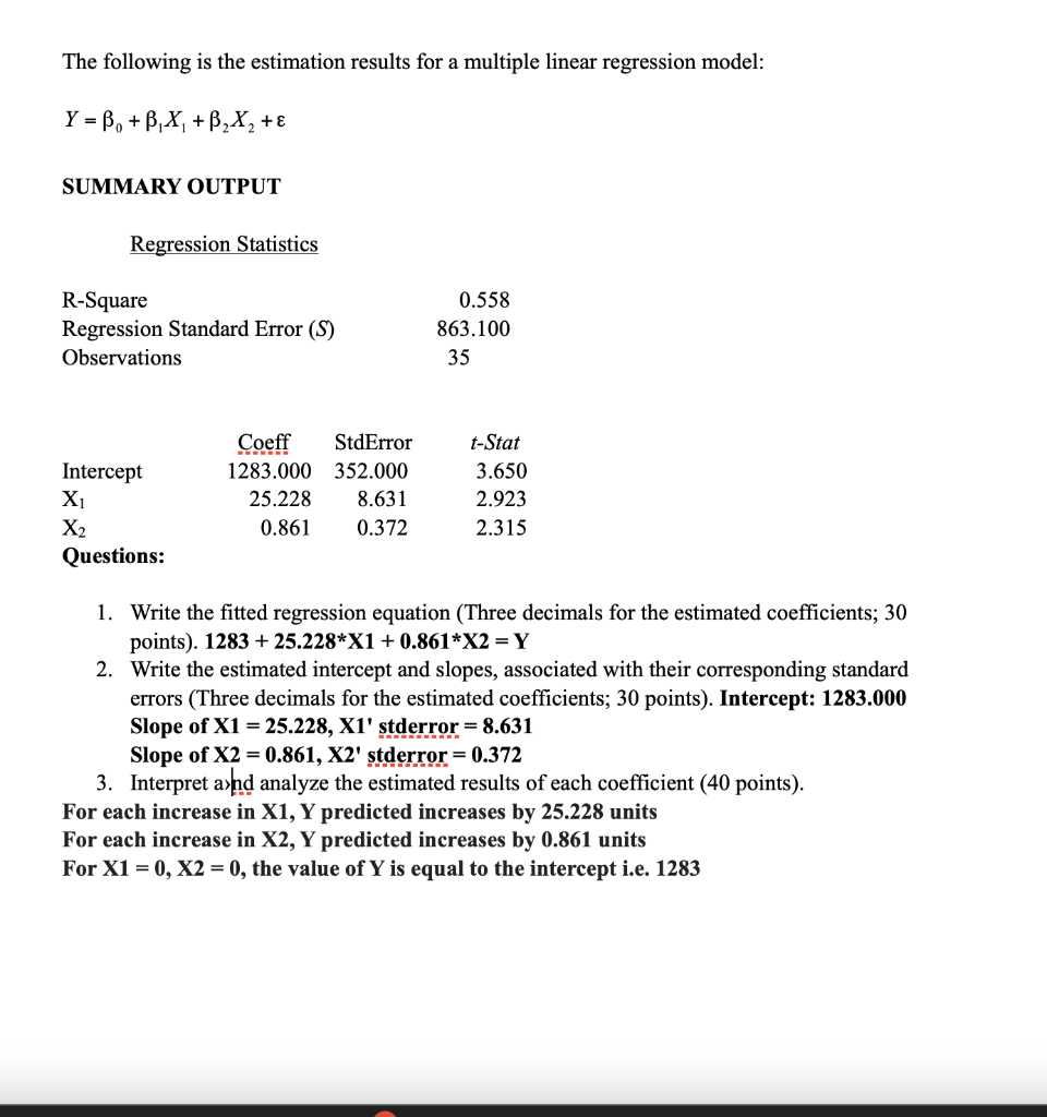 Solved The Following Is The Estimation Results For A | Chegg.com