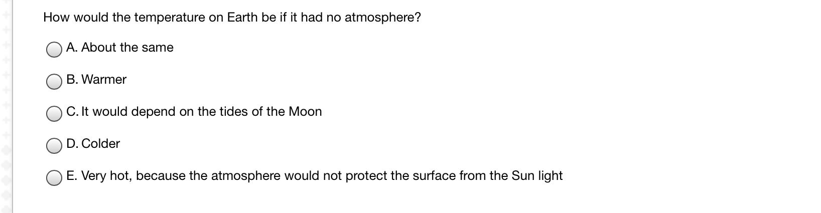 Solved How would the temperature on Earth be if it had no | Chegg.com