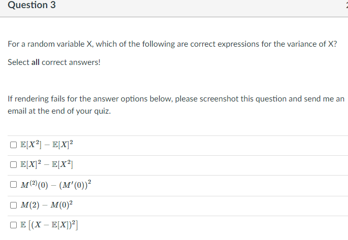Solved Question 3 For a random variable X, which of the | Chegg.com