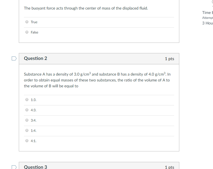 Solved Time Attemp 3 Hou The buoyant force acts through the | Chegg.com